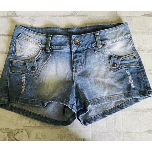 Seq Rite Blue Denim Jeans Distressed Shorts 8" Rise Casual Summer Style Sz 8 - Picture 1 of 6
